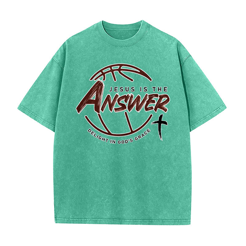Christianartworkshop Street Style Jesus Is The Answer Unisex Washed T-Shirt - Green - 5XL - image 3