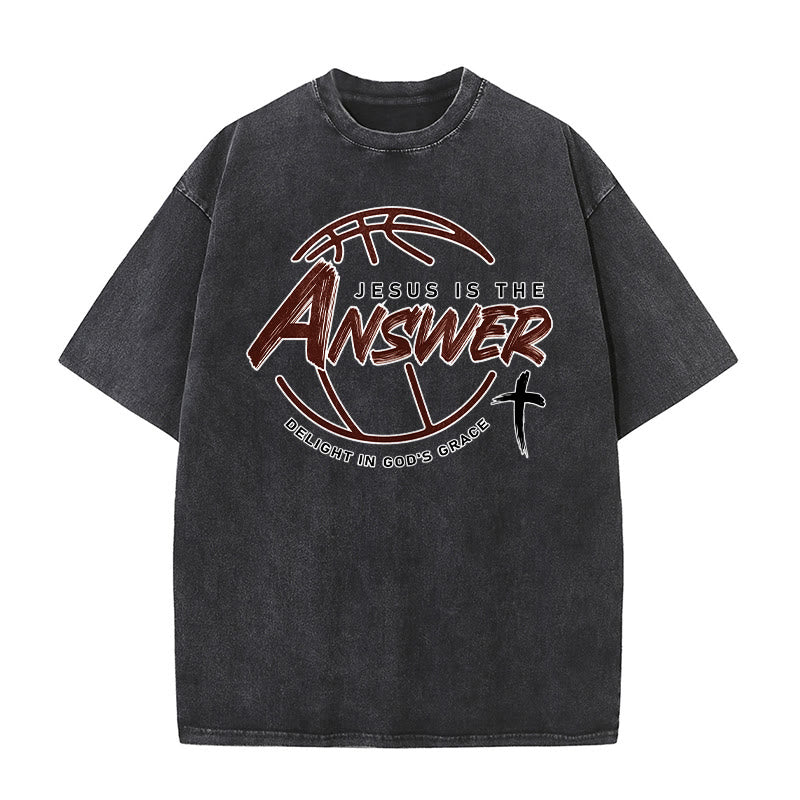 Christianartworkshop Street Style Jesus Is The Answer Unisex Washed T-Shirt - Black - 5XL - image 1