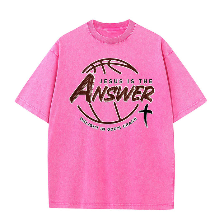 Christianartworkshop Street Style Jesus Is The Answer Unisex Washed T-Shirt - Pink - 5XL - image 8