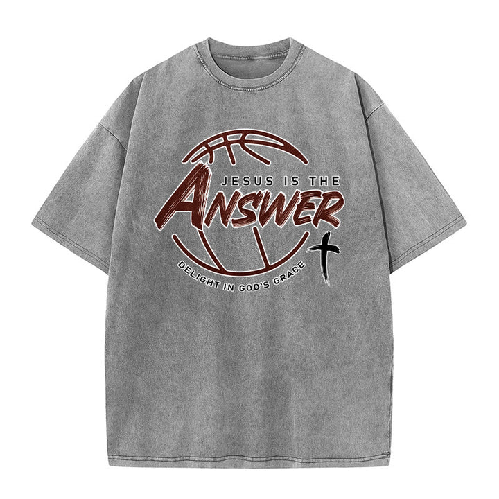 Christianartworkshop Street Style Jesus Is The Answer Unisex Washed T-Shirt - Grey - 5XL - image 2