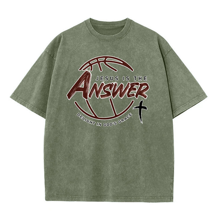 Christianartworkshop Street Style Jesus Is The Answer Unisex Washed T-Shirt - Army Green - 5XL - image 4