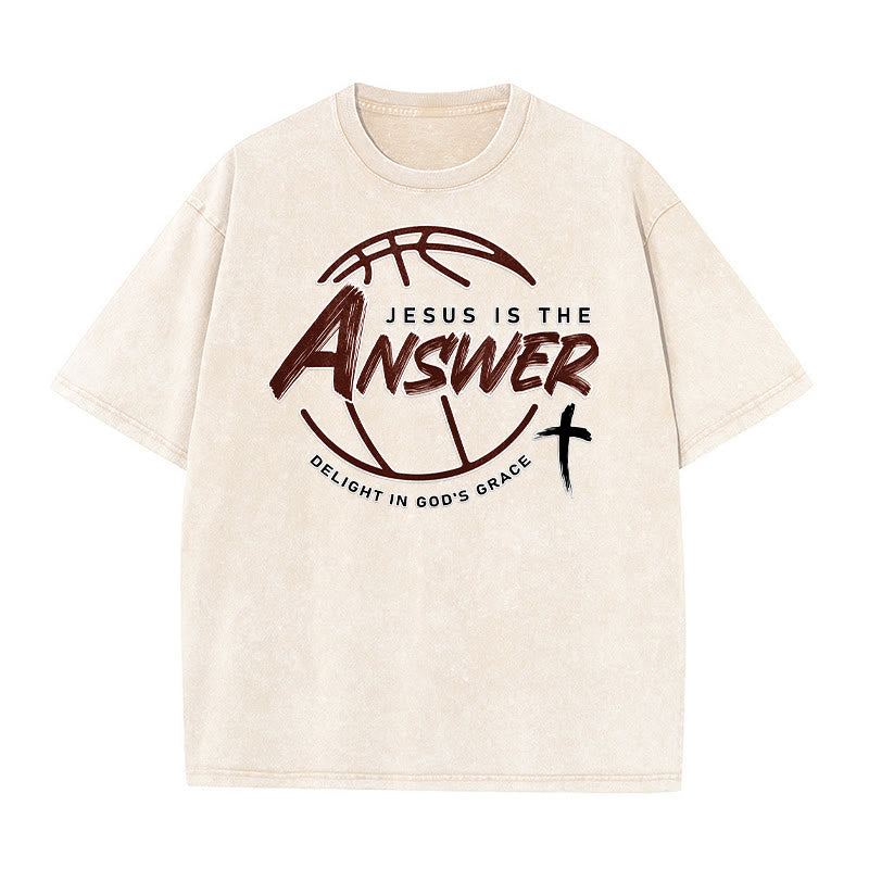 Christianartworkshop Street Style Jesus Is The Answer Unisex Washed T-Shirt - Beige - 5XL - image 0