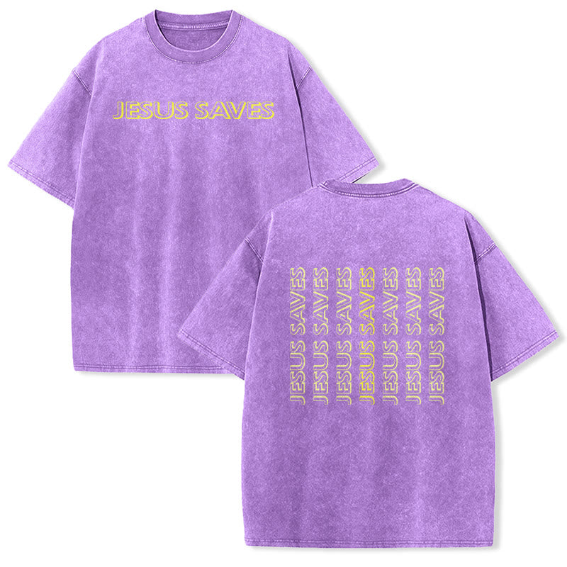 Christianartworkshop Jesus Saves Repeat Text Unisex Washed T-Shirt - Purple - 5XL - image 21