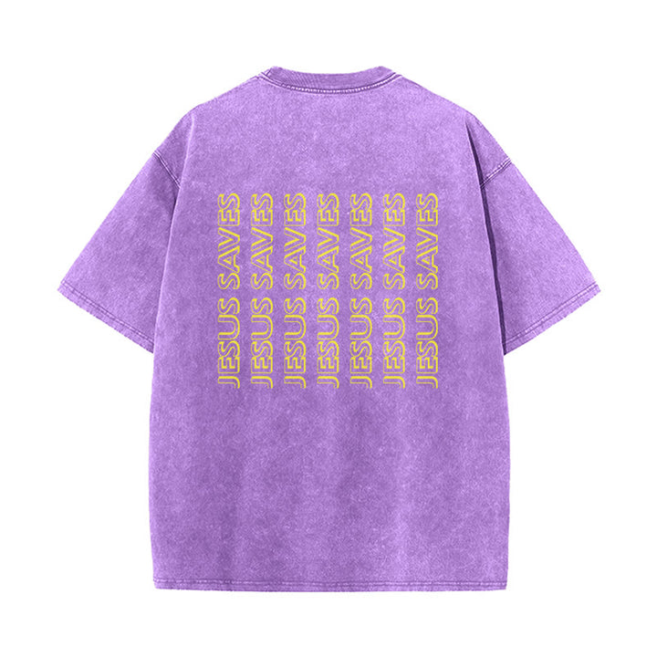 Christianartworkshop Jesus Saves Repeat Text Unisex Washed T-Shirt - image 22