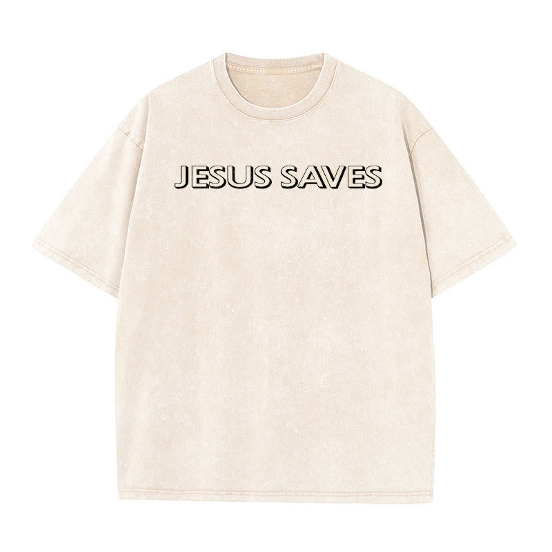 Christianartworkshop Jesus Saves Repeat Text Unisex Washed T-Shirt - image 20