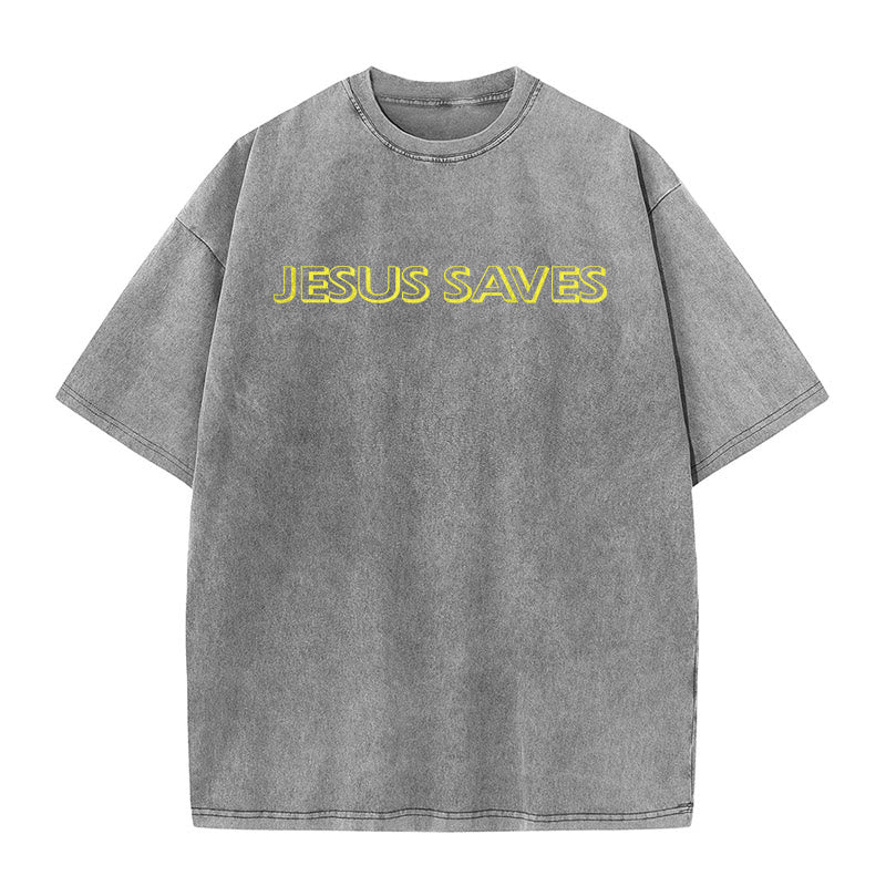 Christianartworkshop Jesus Saves Repeat Text Unisex Washed T-Shirt - image 8