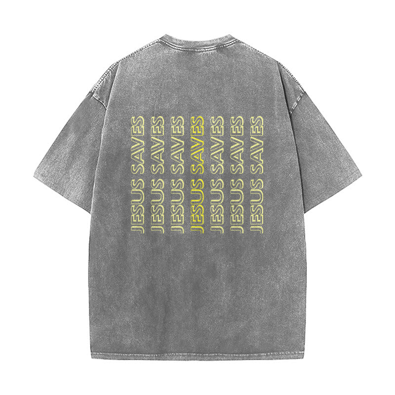 Christianartworkshop Jesus Saves Repeat Text Unisex Washed T-Shirt - image 7