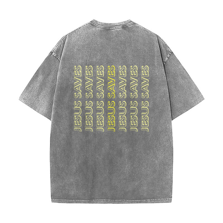 Christianartworkshop Jesus Saves Repeat Text Unisex Washed T-Shirt - image 7