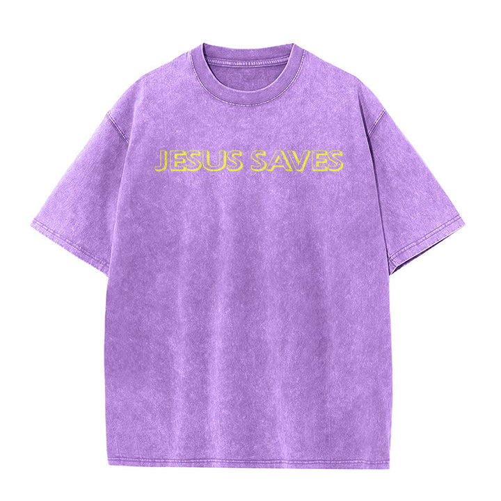 Christianartworkshop Jesus Saves Repeat Text Unisex Washed T-Shirt - image 23