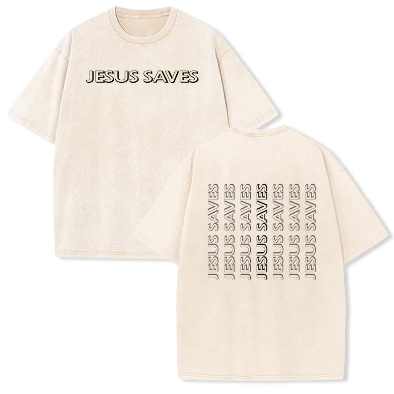 Christianartworkshop Jesus Saves Repeat Text Unisex Washed T-Shirt - Beige - 5XL - image 18