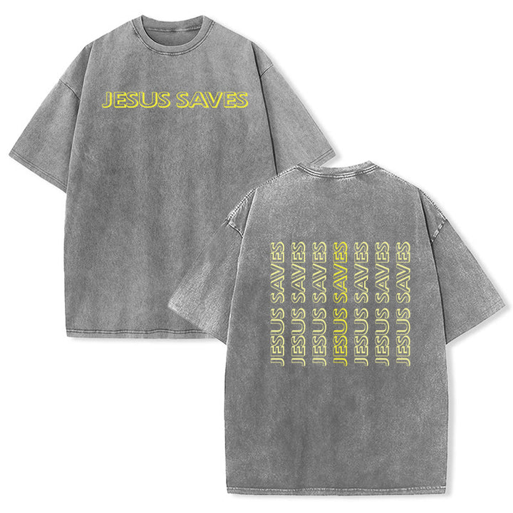 Christianartworkshop Jesus Saves Repeat Text Unisex Washed T-Shirt - Grey - 5XL - image 6