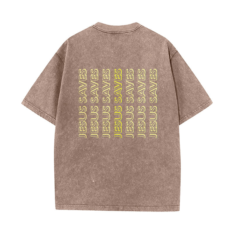 Christianartworkshop Jesus Saves Repeat Text Unisex Washed T-Shirt - image 16