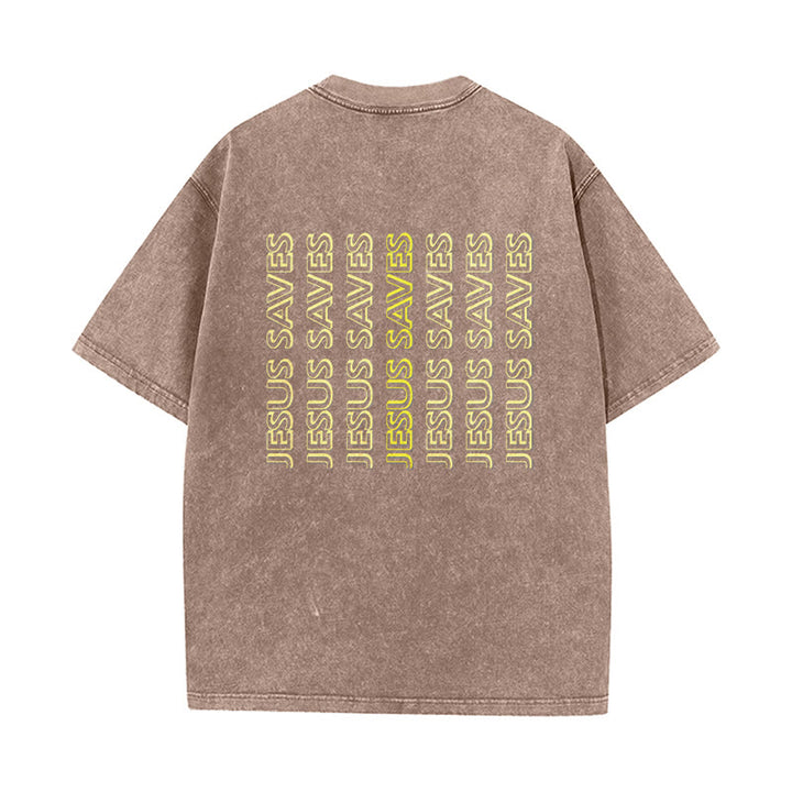Christianartworkshop Jesus Saves Repeat Text Unisex Washed T-Shirt - image 16