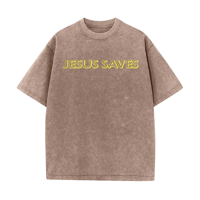 Christianartworkshop Jesus Saves Repeat Text Unisex Washed T-Shirt - image 17