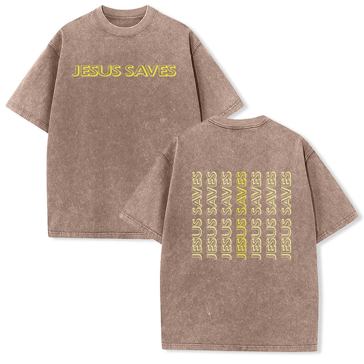 Christianartworkshop Jesus Saves Repeat Text Unisex Washed T-Shirt - Brown - 5XL - image 15