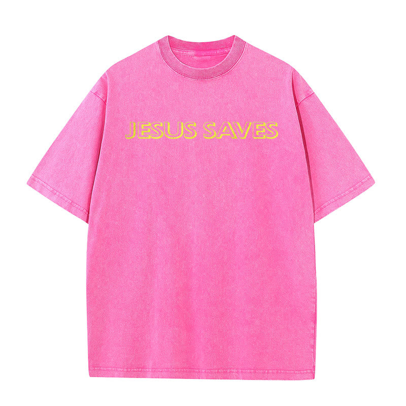 Christianartworkshop Jesus Saves Repeat Text Unisex Washed T-Shirt - image 26