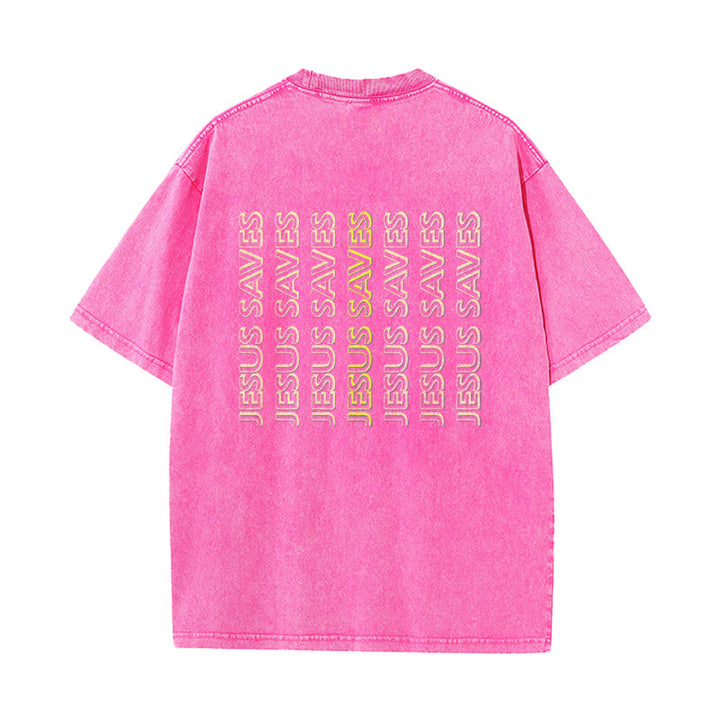 Christianartworkshop Jesus Saves Repeat Text Unisex Washed T-Shirt - image 25