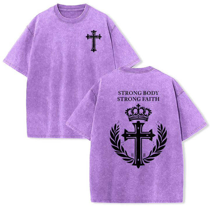 Christianartworkshop Strong Body Strong Faith Cross Crown Unisex Washed T-Shirt - Purple - 5XL - image 21