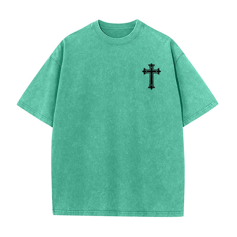 Christianartworkshop Strong Body Strong Faith Cross Crown Unisex Washed T-Shirt - image 8