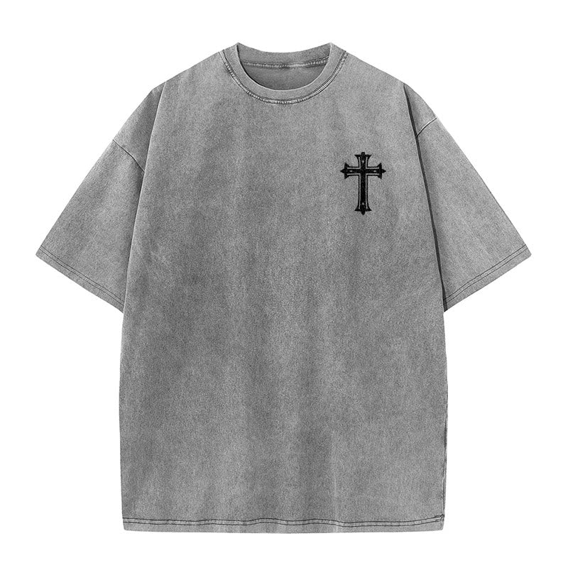 Christianartworkshop Strong Body Strong Faith Cross Crown Unisex Washed T-Shirt - image 2