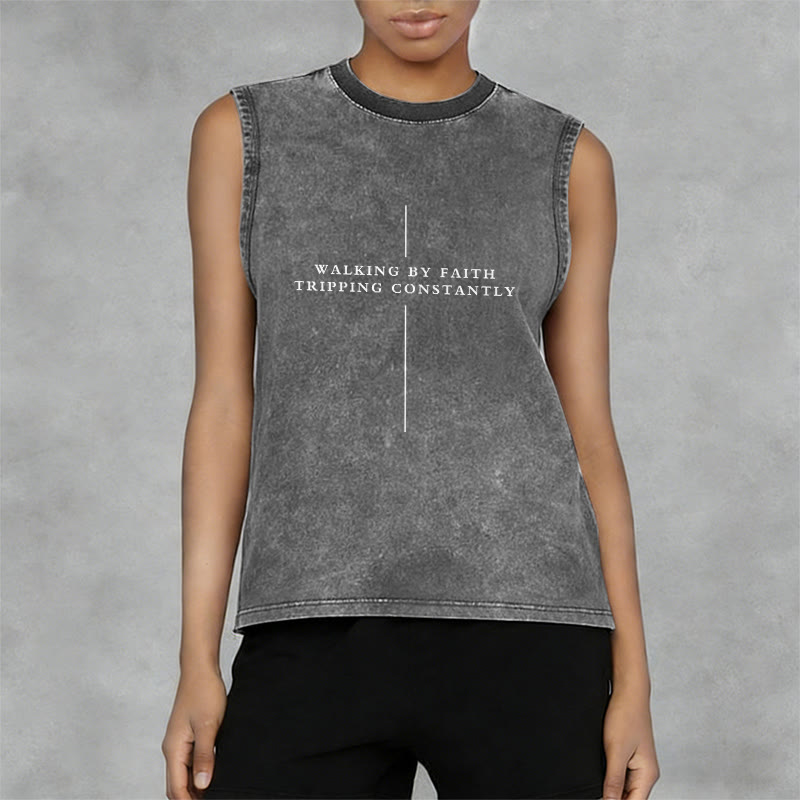 Christianartworkshop Walking By Faith Tripping Constantly Cross Unisex Washed Tank Top - image 8