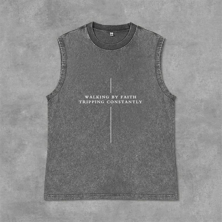 Christianartworkshop Walking By Faith Tripping Constantly Cross Unisex Washed Tank Top - Grey - 2XL - image 6