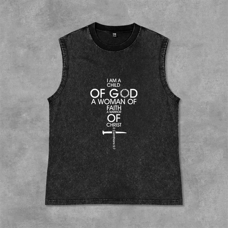Christianartworkshop Child of God Woman of Faith Unisex Washed Tank Top - Black - 2XL - image 0