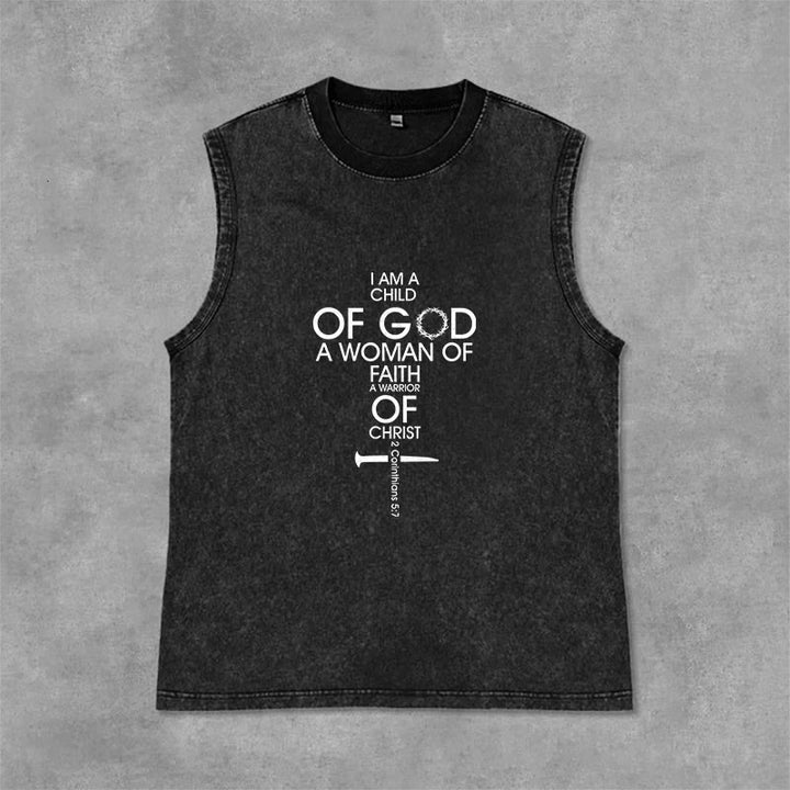 Christianartworkshop Child of God Woman of Faith Unisex Washed Tank Top - Black - 2XL - image 0