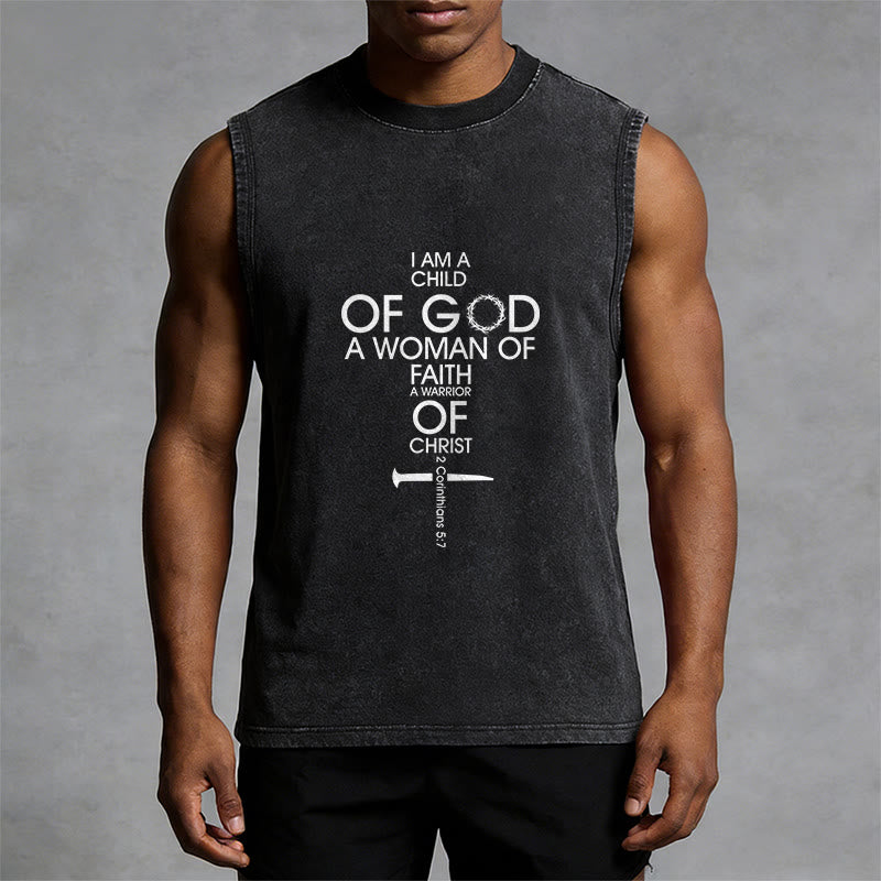 Christianartworkshop Child of God Woman of Faith Unisex Washed Tank Top - image 2