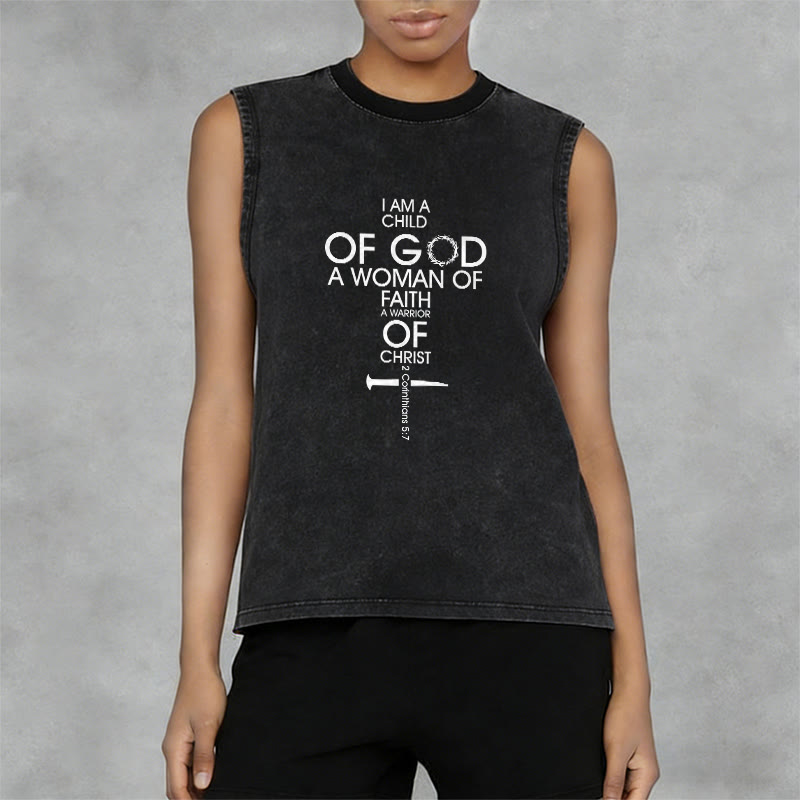 Christianartworkshop Child of God Woman of Faith Unisex Washed Tank Top - image 1