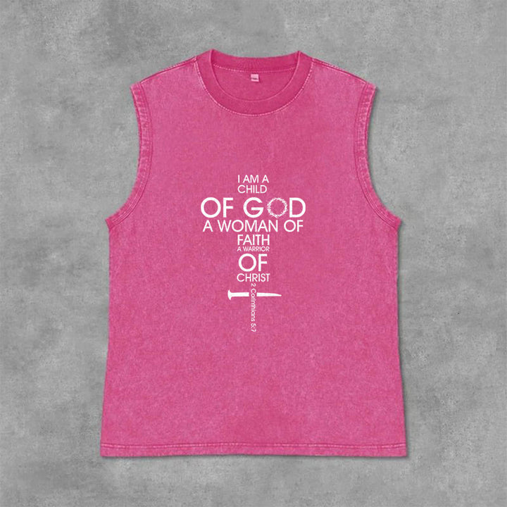Christianartworkshop Child of God Woman of Faith Unisex Washed Tank Top - Pink - 2XL - image 12