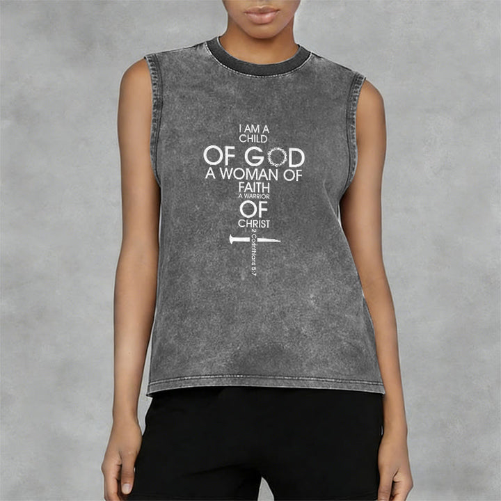 Christianartworkshop Child of God Woman of Faith Unisex Washed Tank Top - image 4