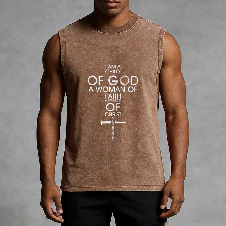 Christianartworkshop Child of God Woman of Faith Unisex Washed Tank Top - image 8