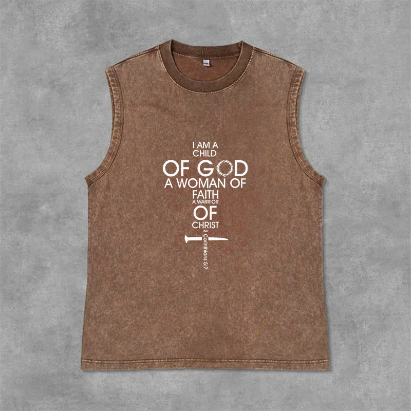 Christianartworkshop Child of God Woman of Faith Unisex Washed Tank Top - Brown - 2XL - image 6
