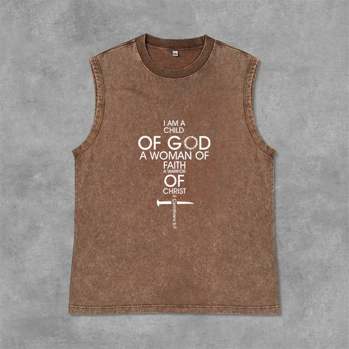 Christianartworkshop Child of God Woman of Faith Unisex Washed Tank Top - Brown - 2XL - image 6
