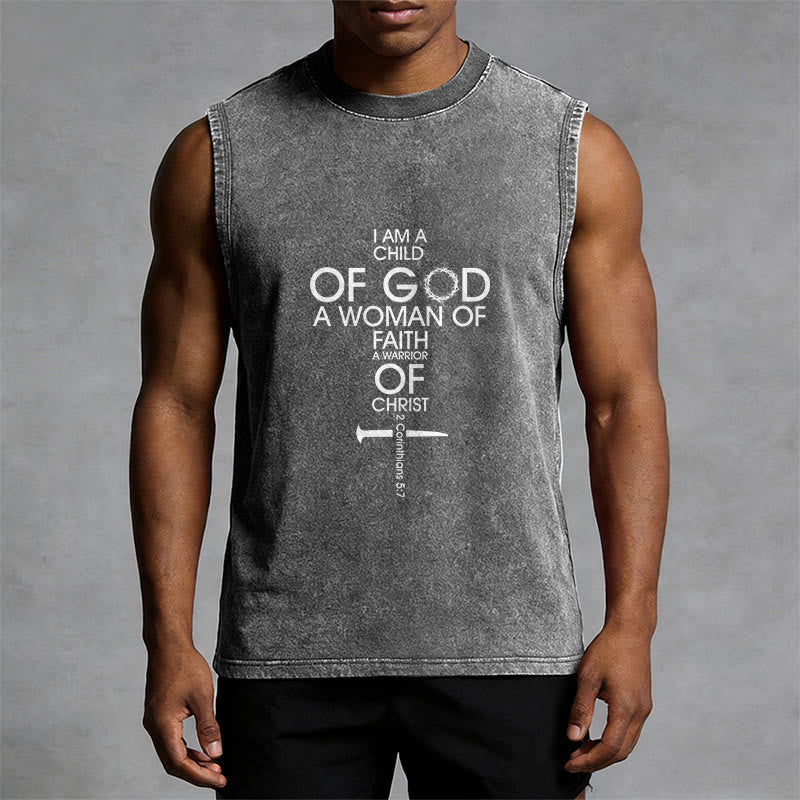 Christianartworkshop Child of God Woman of Faith Unisex Washed Tank Top - image 5