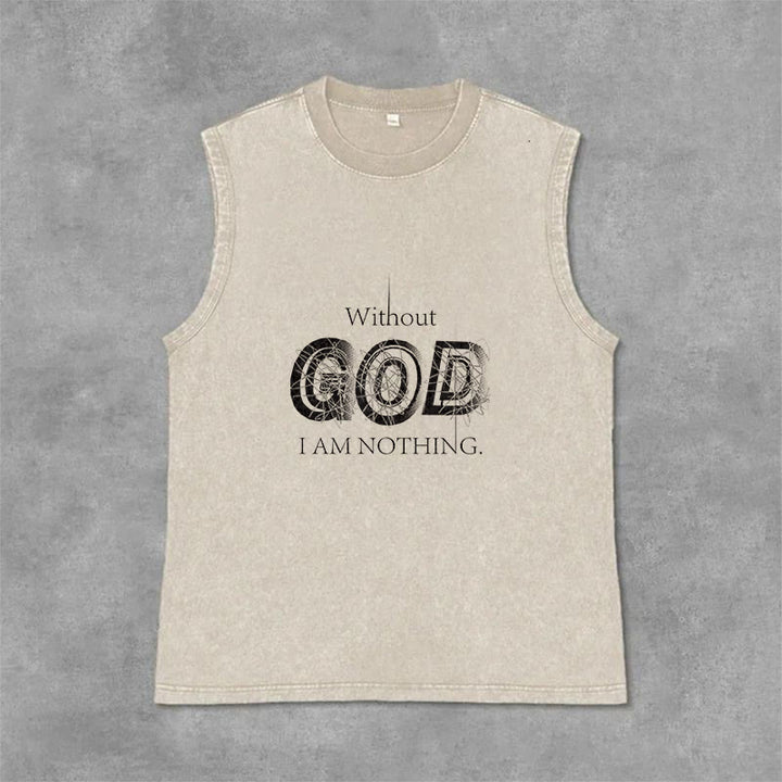 Christianartworkshop Without God I Am Nothing Unisex Washed Tank Top - Beige - 2XL - image 9
