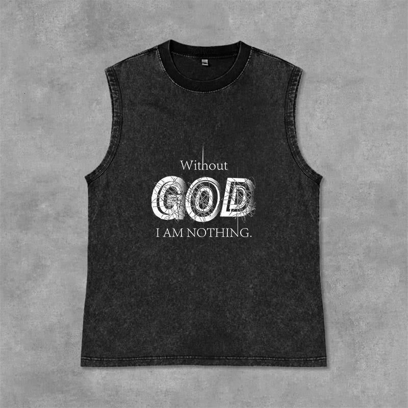 Christianartworkshop Without God I Am Nothing Unisex Washed Tank Top - Black - 2XL - image 0