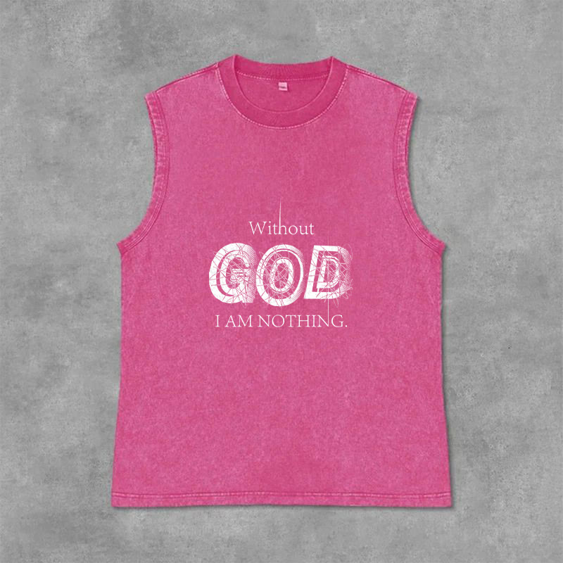 Christianartworkshop Without God I Am Nothing Unisex Washed Tank Top - Pink - 2XL - image 12