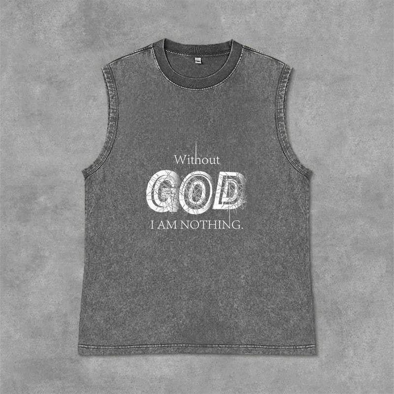 Christianartworkshop Without God I Am Nothing Unisex Washed Tank Top - Grey - 2XL - image 3