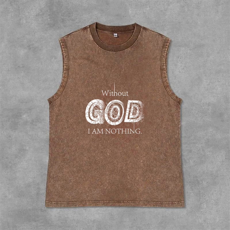 Christianartworkshop Without God I Am Nothing Unisex Washed Tank Top - Brown - 2XL - image 6