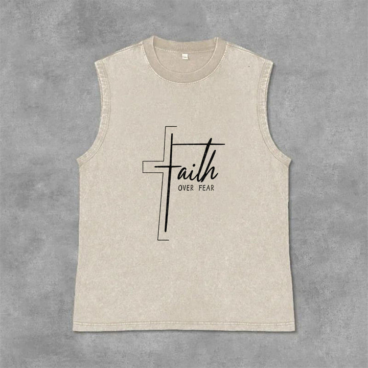 Christianartworkshop Handwritten Faith Over Fear Unisex Washed Tank Top - Beige - 2XL - image 9