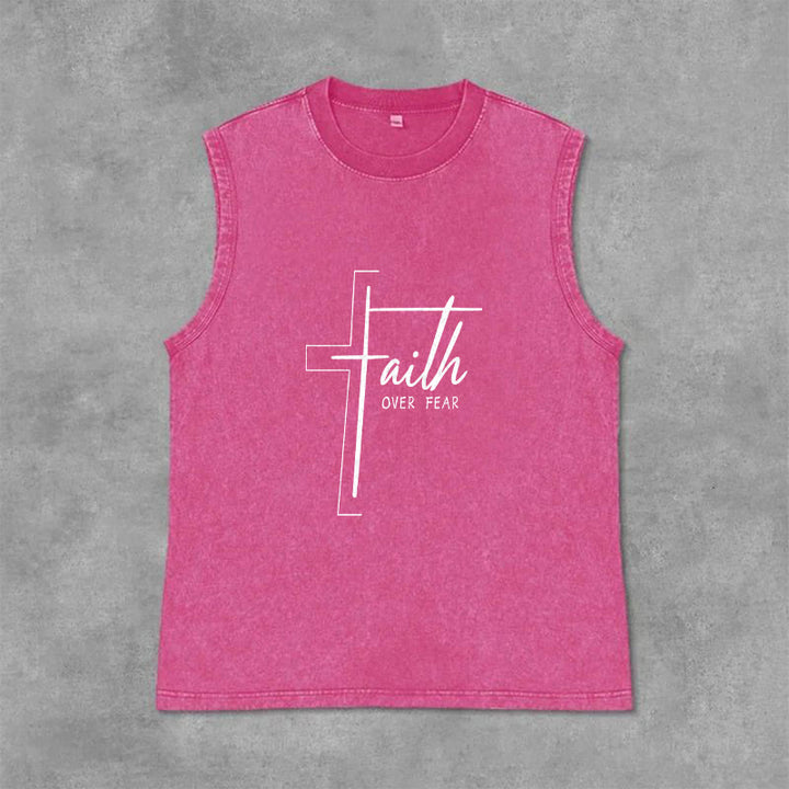 Christianartworkshop Handwritten Faith Over Fear Unisex Washed Tank Top - Pink - 2XL - image 12