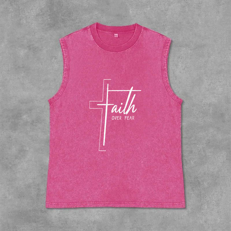 Christianartworkshop Handwritten Faith Over Fear Unisex Washed Tank Top - Pink - 2XL - image 12