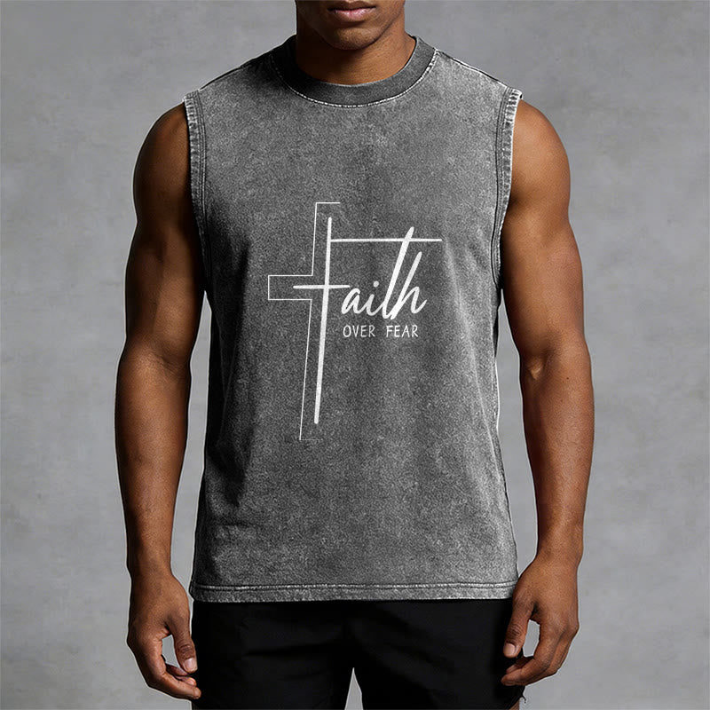 Christianartworkshop Handwritten Faith Over Fear Unisex Washed Tank Top - image 1