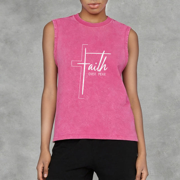 Christianartworkshop Handwritten Faith Over Fear Unisex Washed Tank Top - image 14