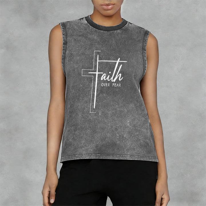 Christianartworkshop Handwritten Faith Over Fear Unisex Washed Tank Top - image 2