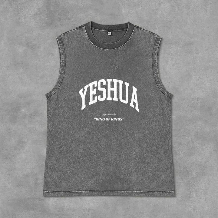 Christianartworkshop Yeshua King Of Kings Unisex Washed Tank Top - Grey - 2XL - image 6