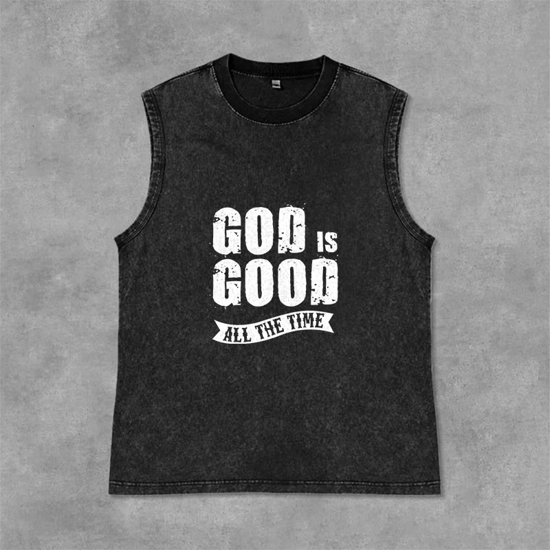 Christianartworkshop God Is Good All The Time Unisex Washed Tank Top - Black - 2XL - image 3