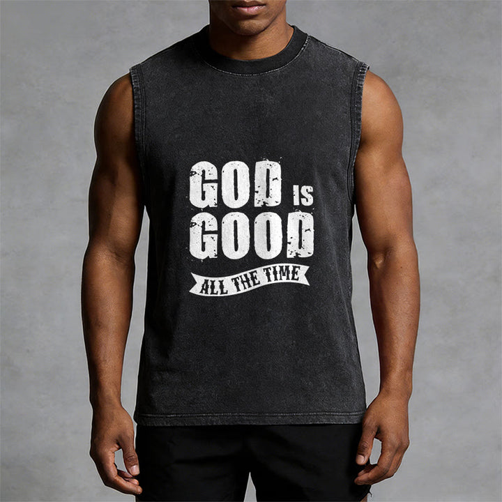 Christianartworkshop God Is Good All The Time Unisex Washed Tank Top - image 4